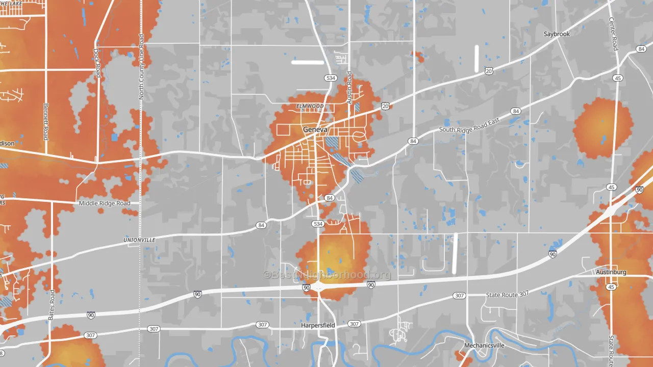 Bike Grade map of Geneva, OH