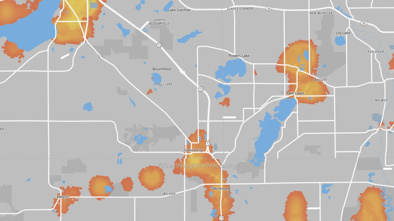 Bike Grade map of Genoa City, WI