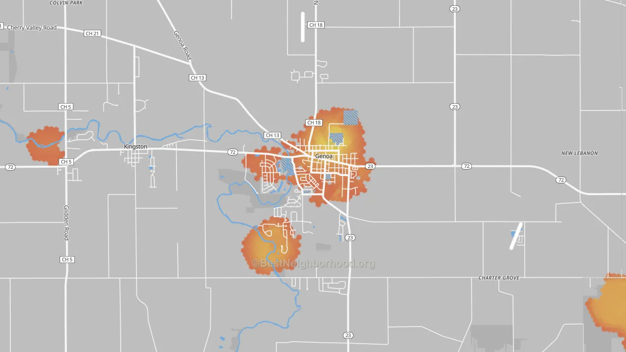 Bike Grade map of Genoa, IL