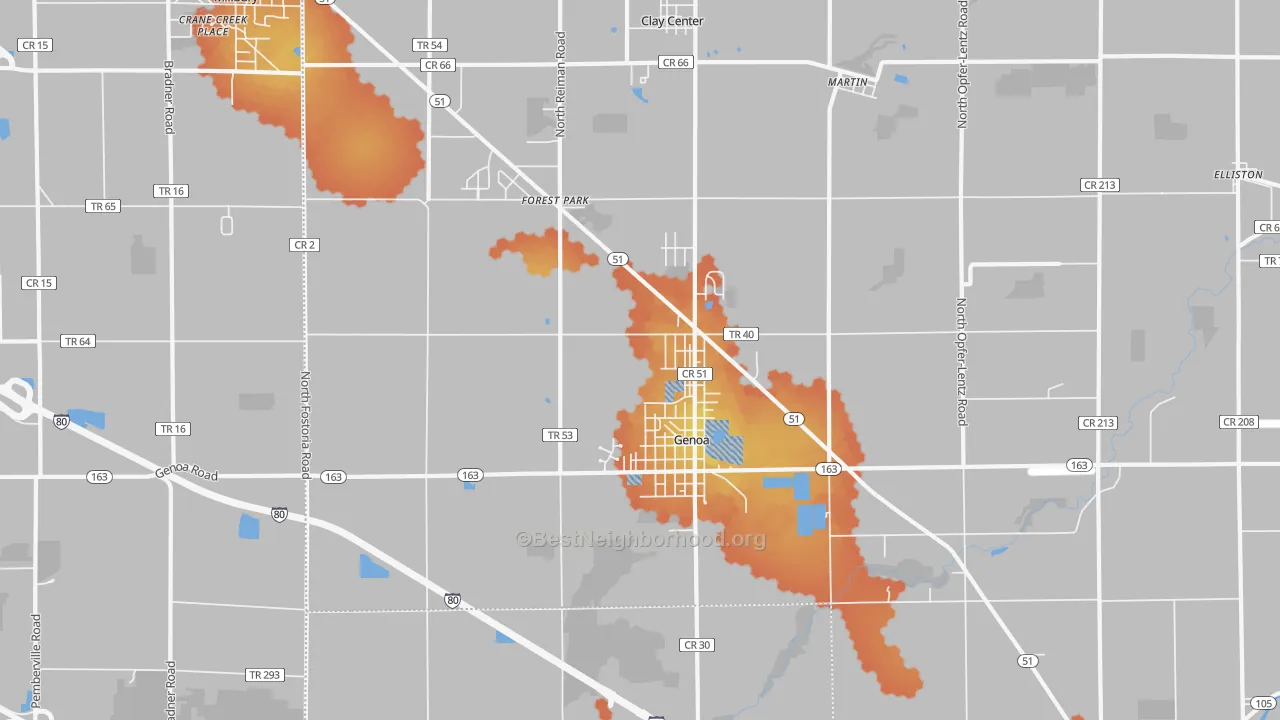 Bike Grade map of Genoa, OH