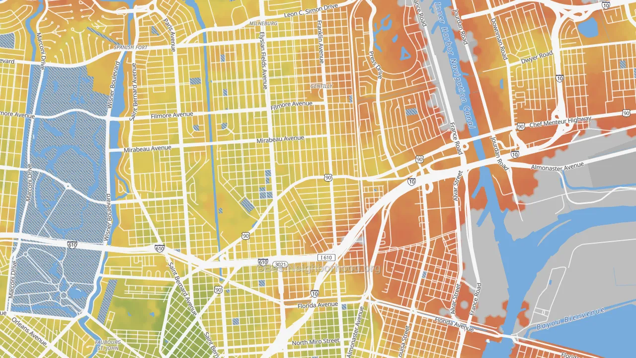 Bike Grade map of Gentilly Terrace, New Orleans, LA
