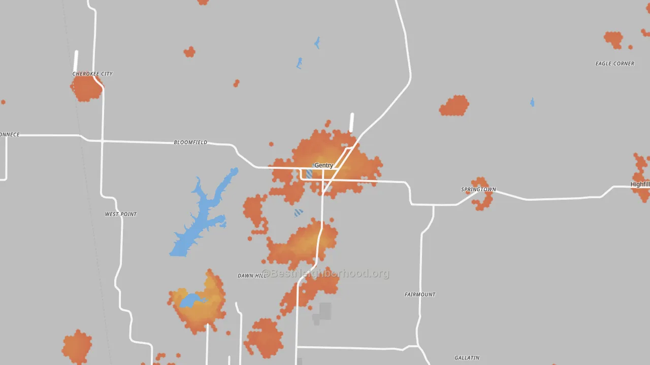 Bike Grade map of Gentry, AR