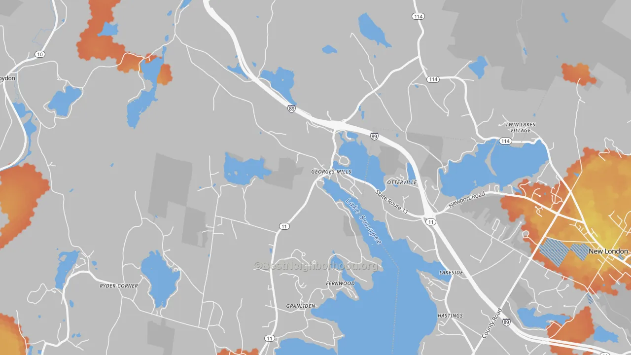 Bike Grade map of Georges Mills, NH