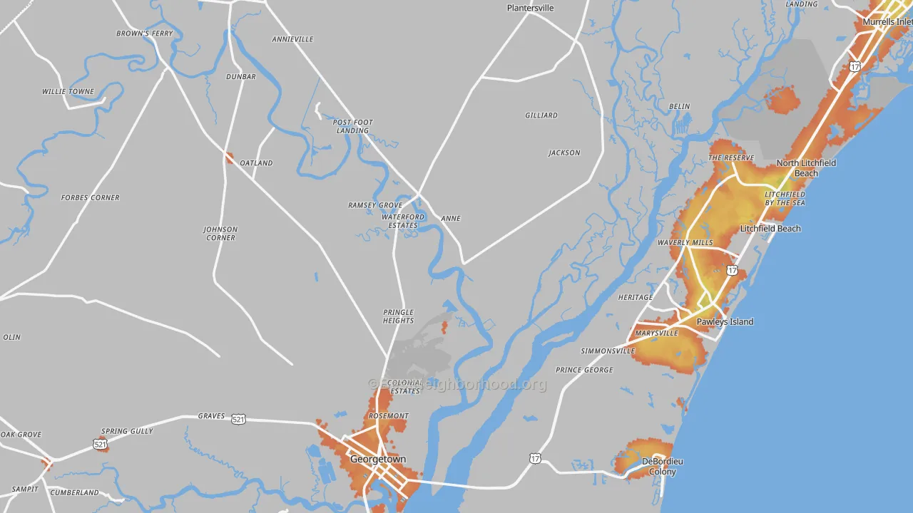 Bike Grade map of Georgetown County, SC
