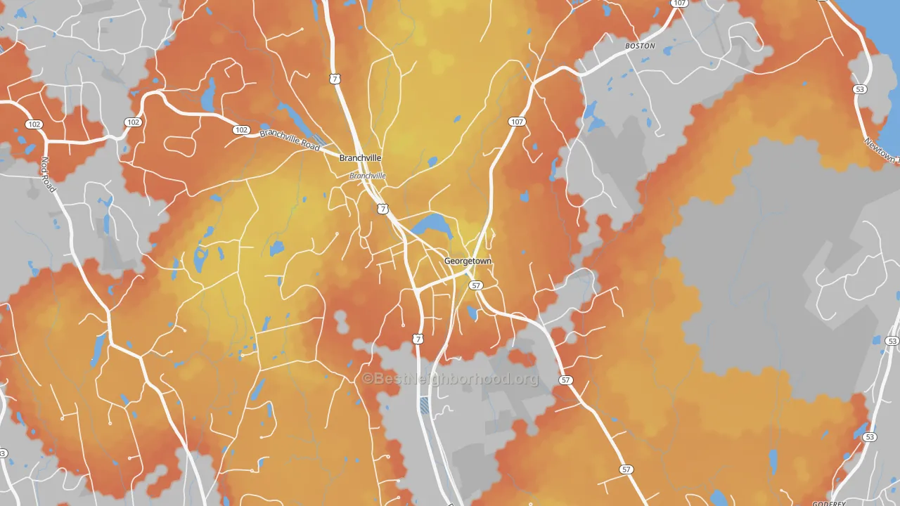 Bike Grade map of Georgetown, CT