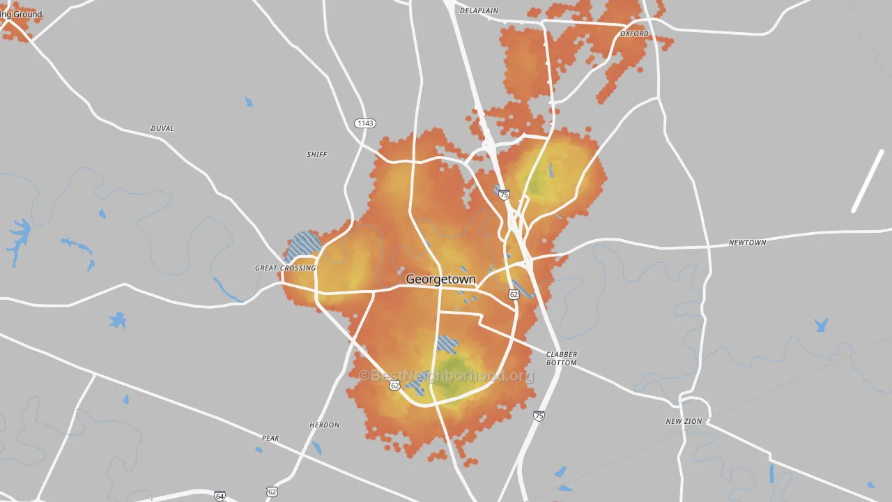 Bike Grade map of Georgetown, KY
