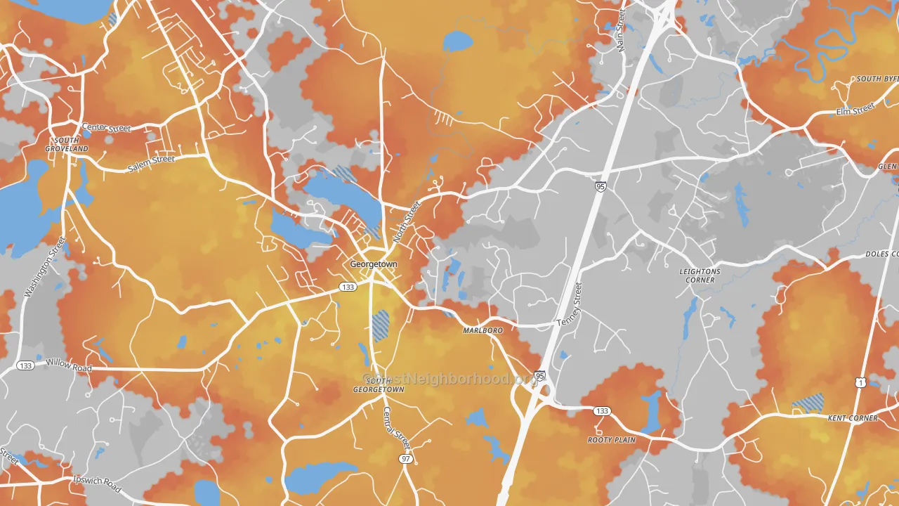 Bike Grade map of Georgetown, MA