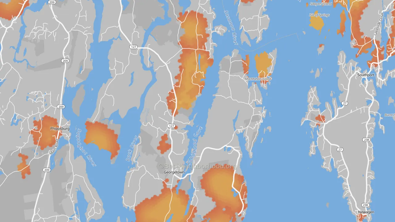 Bike Grade map of Georgetown, ME