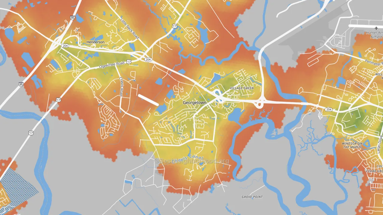 Bike Grade map of Georgetown, Savannah, GA