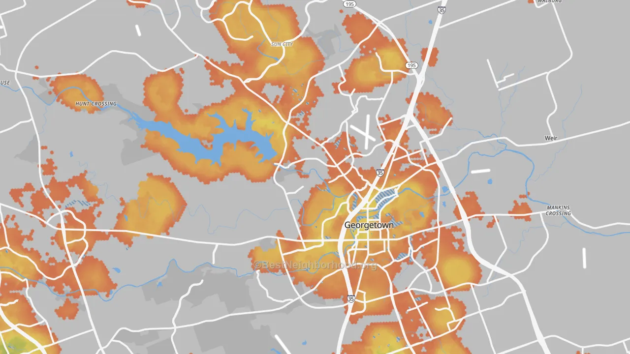 Bike Grade map of Georgetown, TX