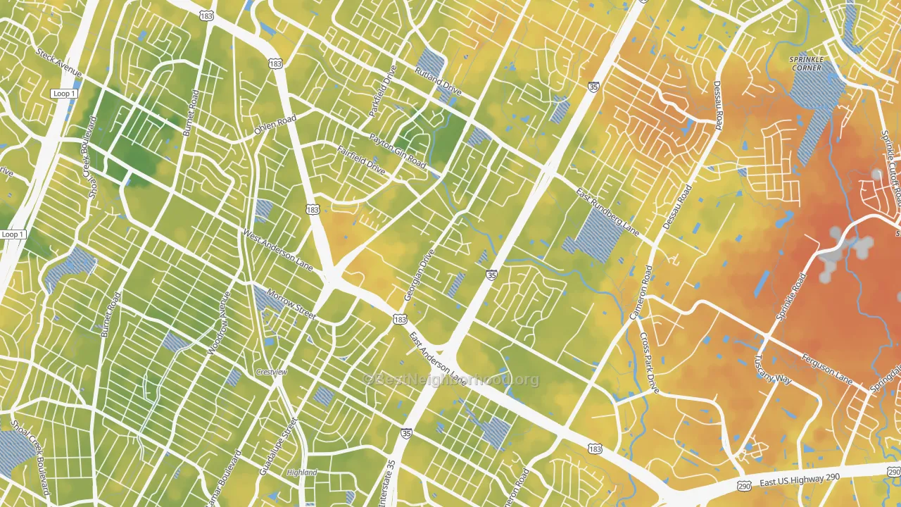 Bike Grade map of Georgian Acres, Austin, TX