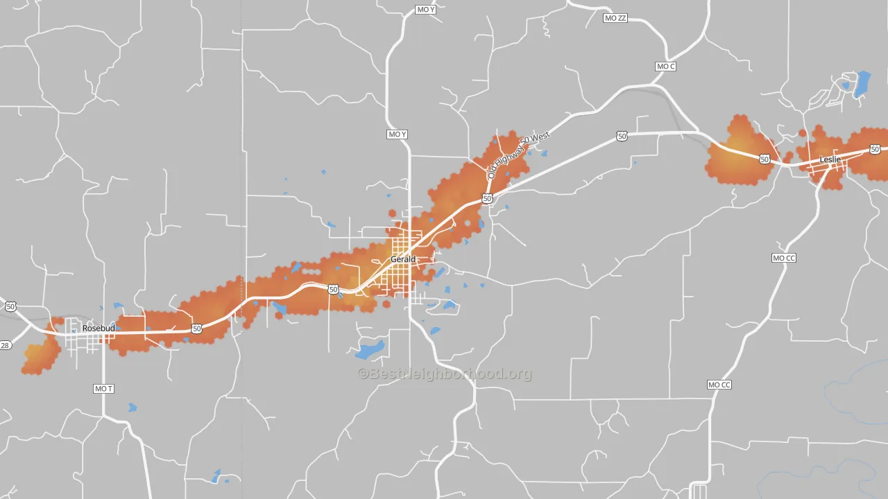 Bike Grade map of Gerald, MO