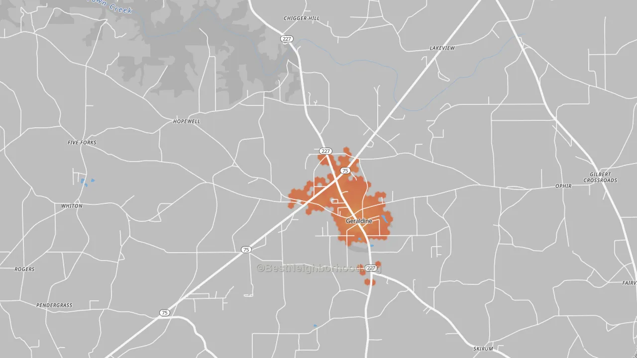 Bike Grade map of Geraldine, AL