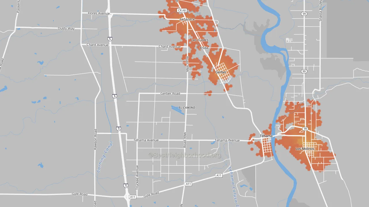 Bike Grade map of Gerber, CA