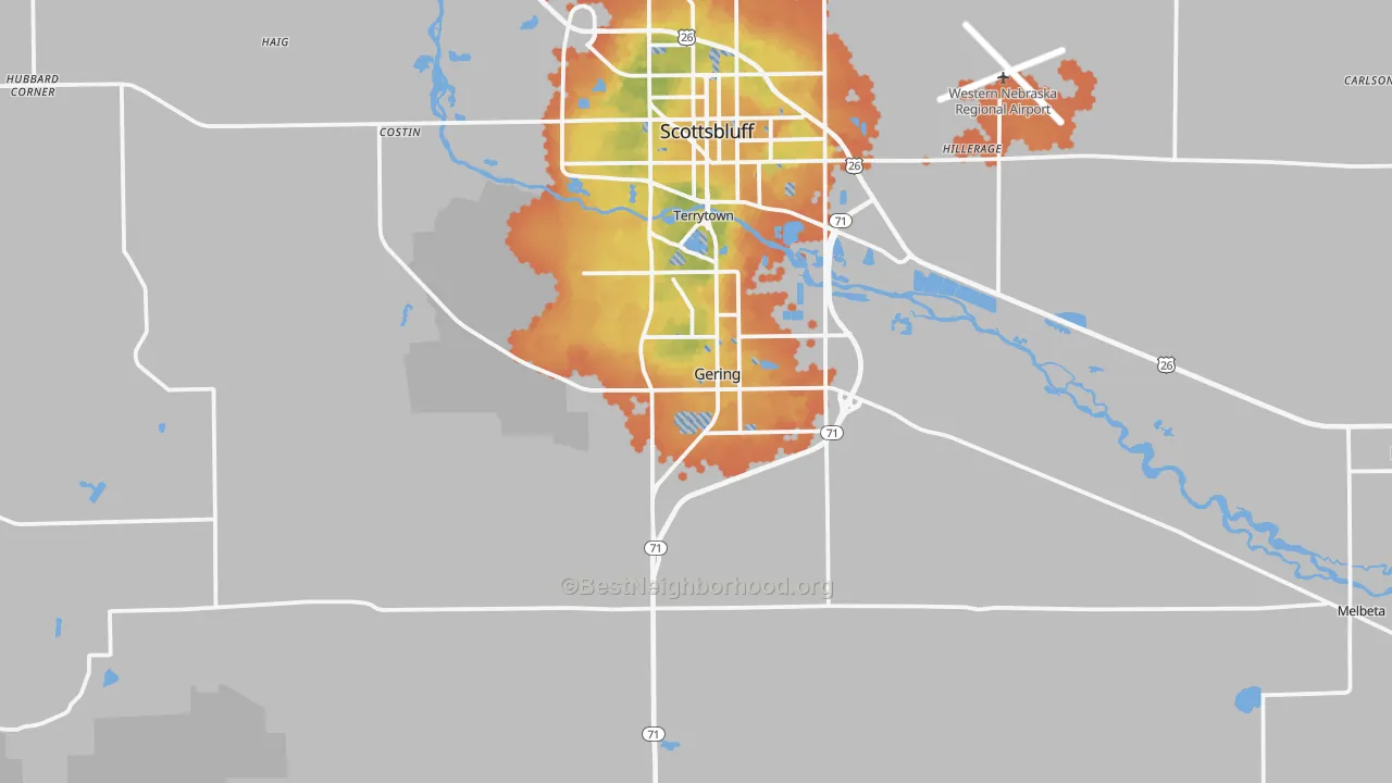 Bike Grade map of Gering, NE