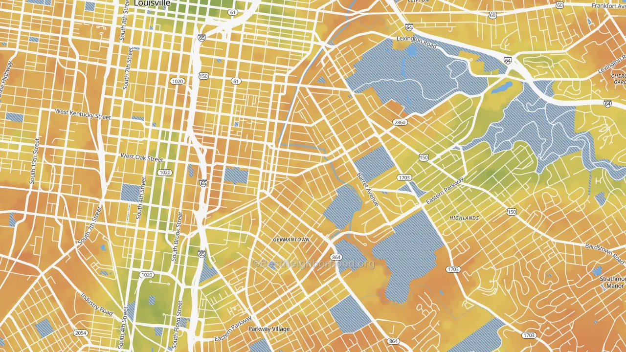 Bike Grade map of Germantown, Louisville, KY