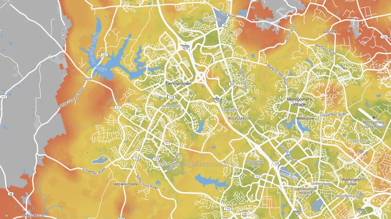 Bike Grade map of Germantown, MD