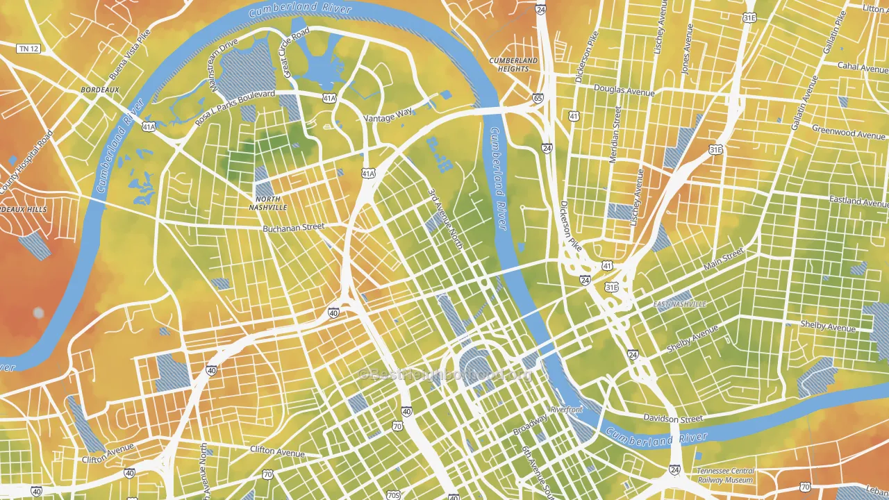 Bike Grade map of Germantown, Nashville, TN