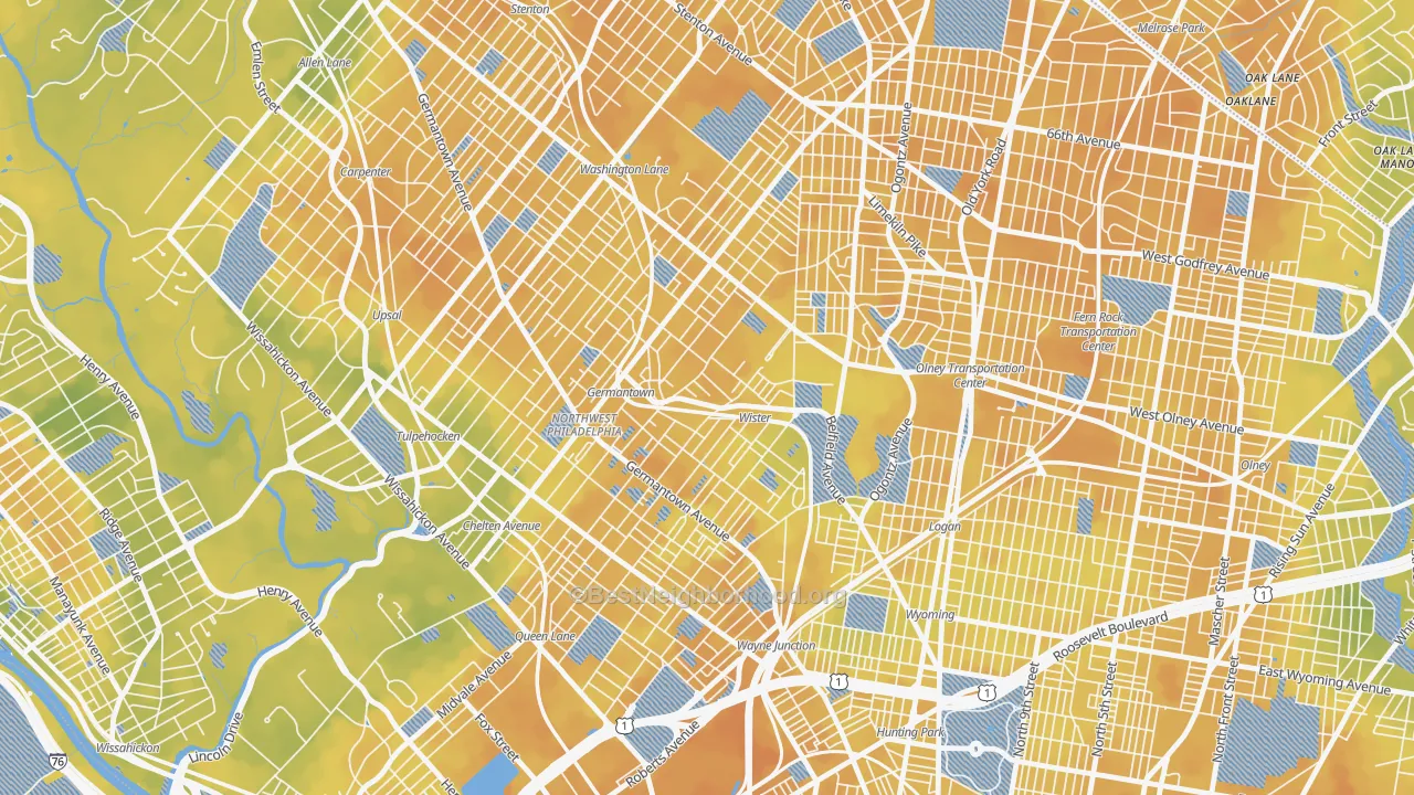 Bike Grade map of Germantown, Philadelphia, PA