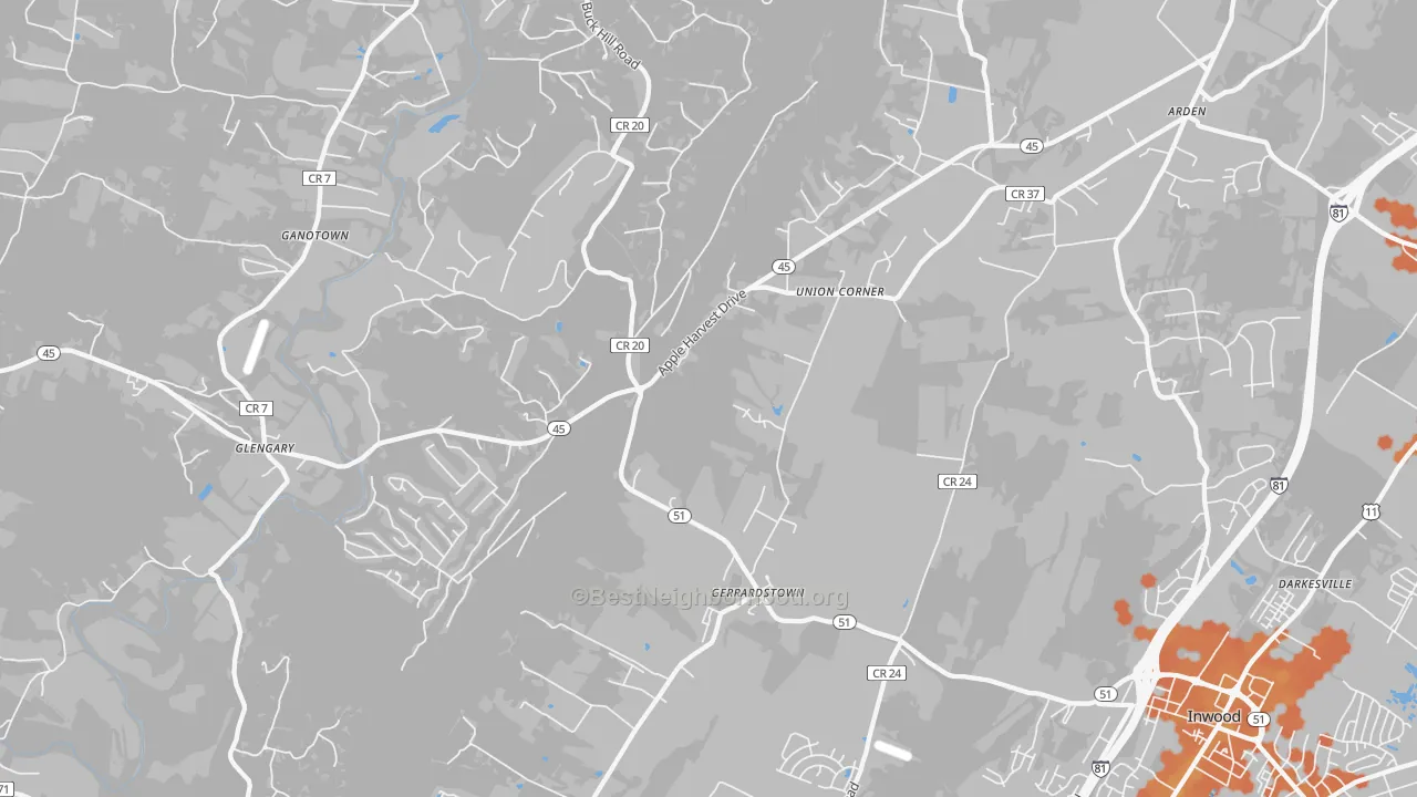 Bike Grade map of Gerrardstown, WV