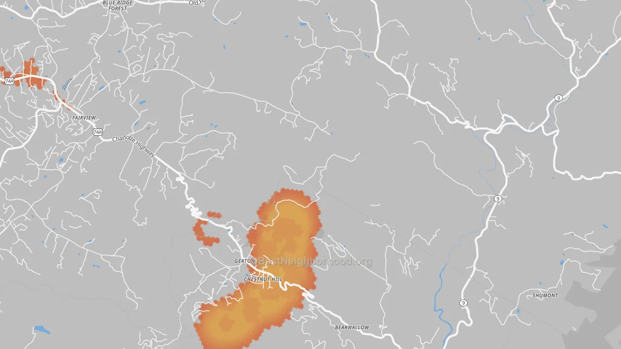 Bike Grade map of Gerton, NC