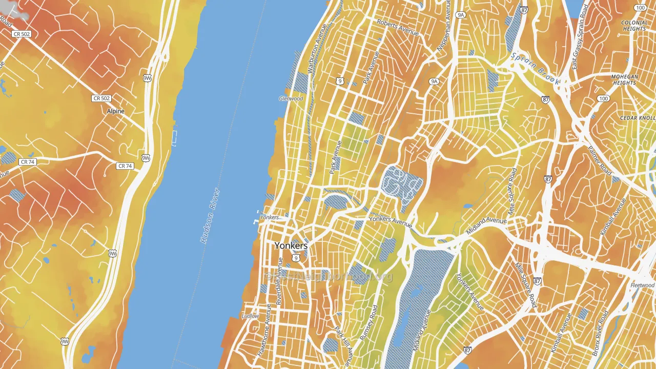 Bike Grade map of Getty Square, Yonkers, NY