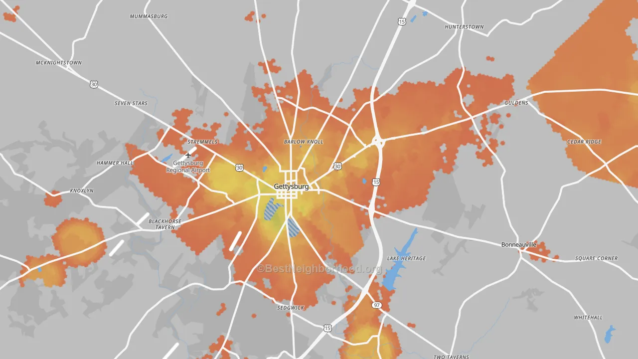 Bike Grade map of Gettysburg, PA