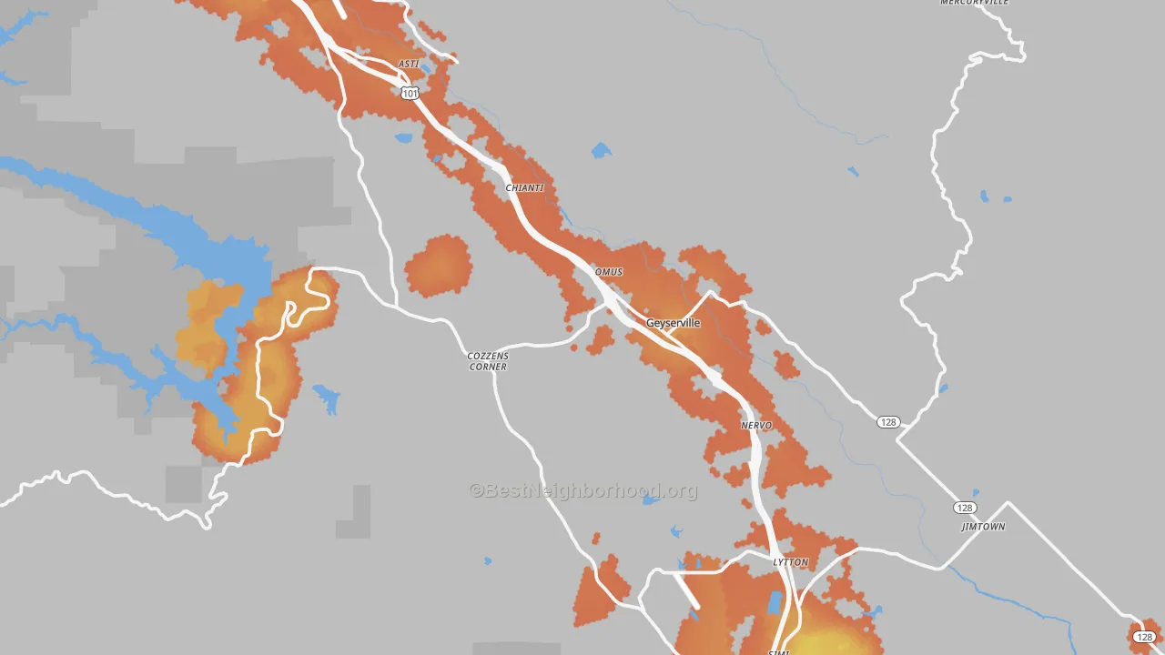 Bike Grade map of Geyserville, CA