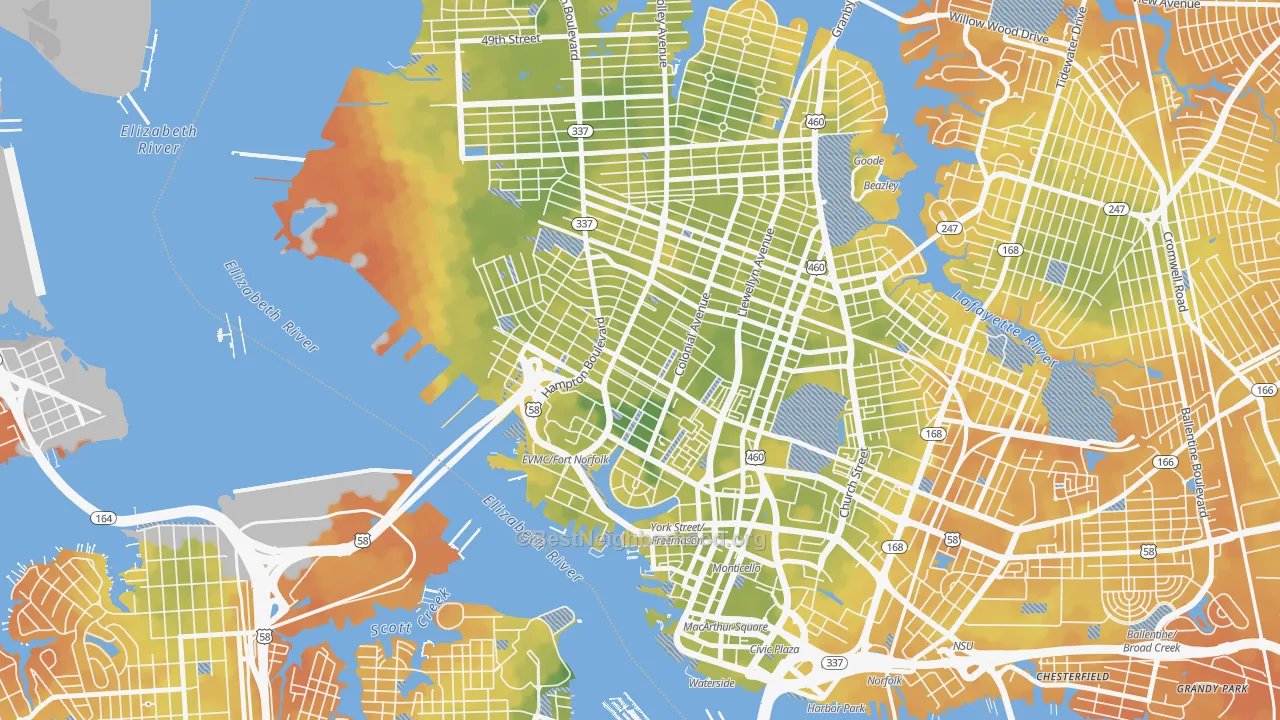 Bike Grade map of Ghent, Norfolk, VA