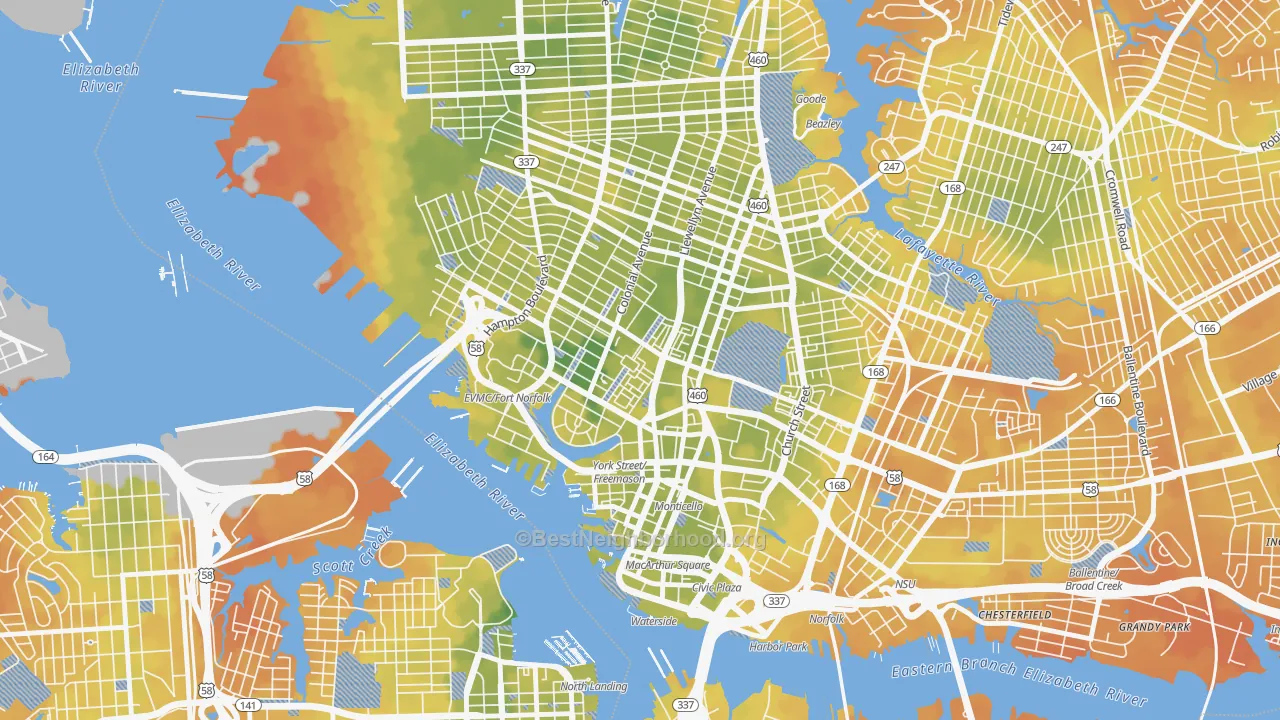 Bike Grade map of Ghent Square, Norfolk, VA