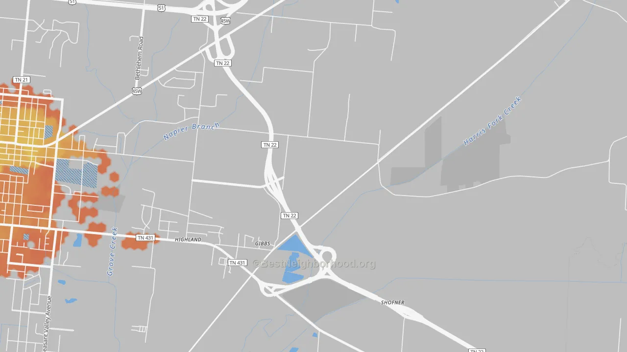 Bike Grade map of Gibbs, TN