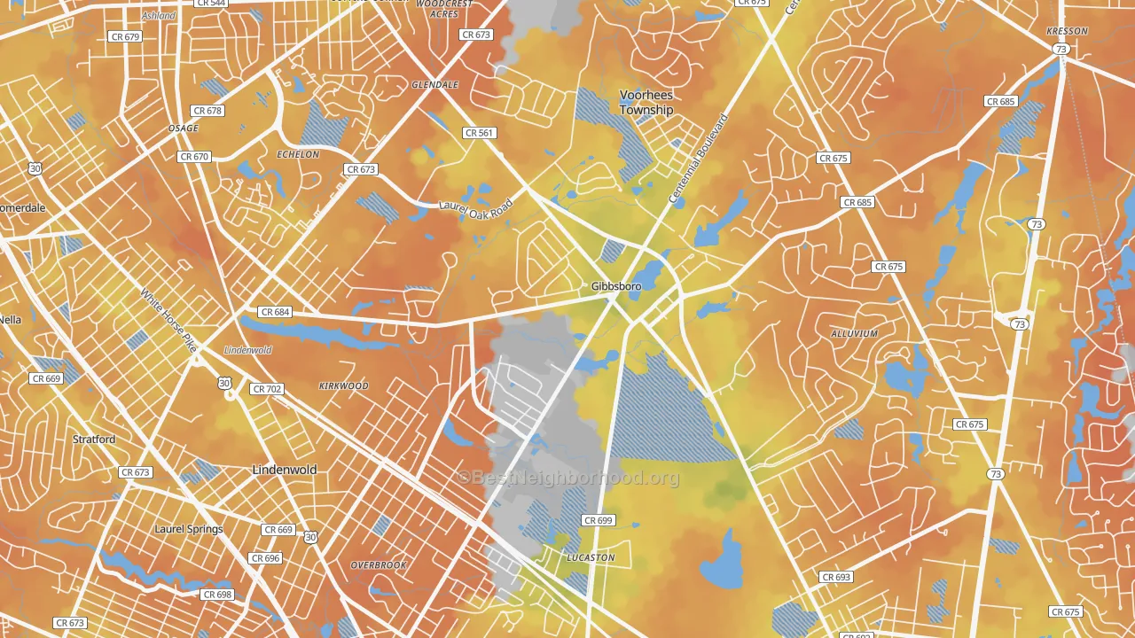 Bike Grade map of Gibbsboro, NJ
