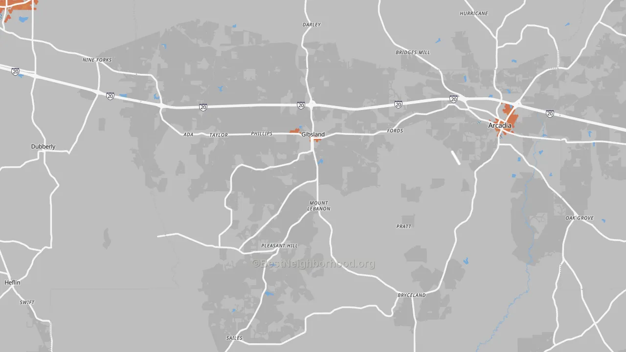 Bike Grade map of Gibsland, LA