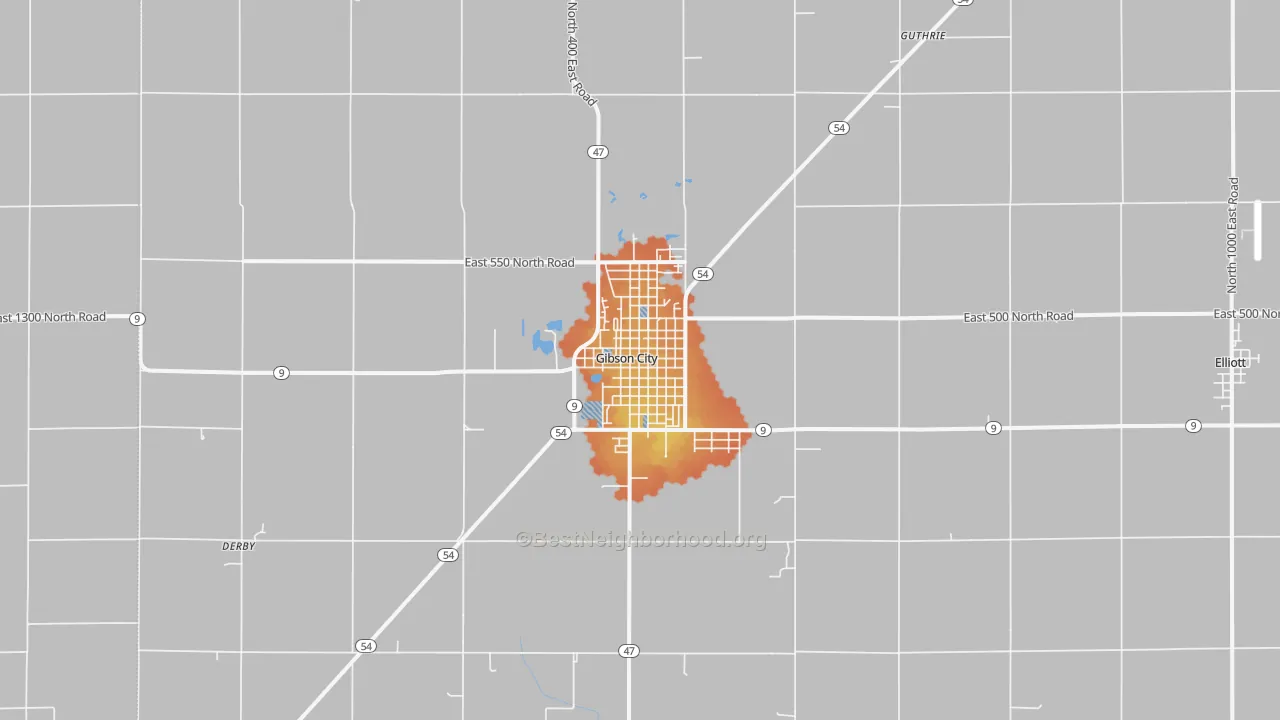 Bike Grade map of Gibson City, IL