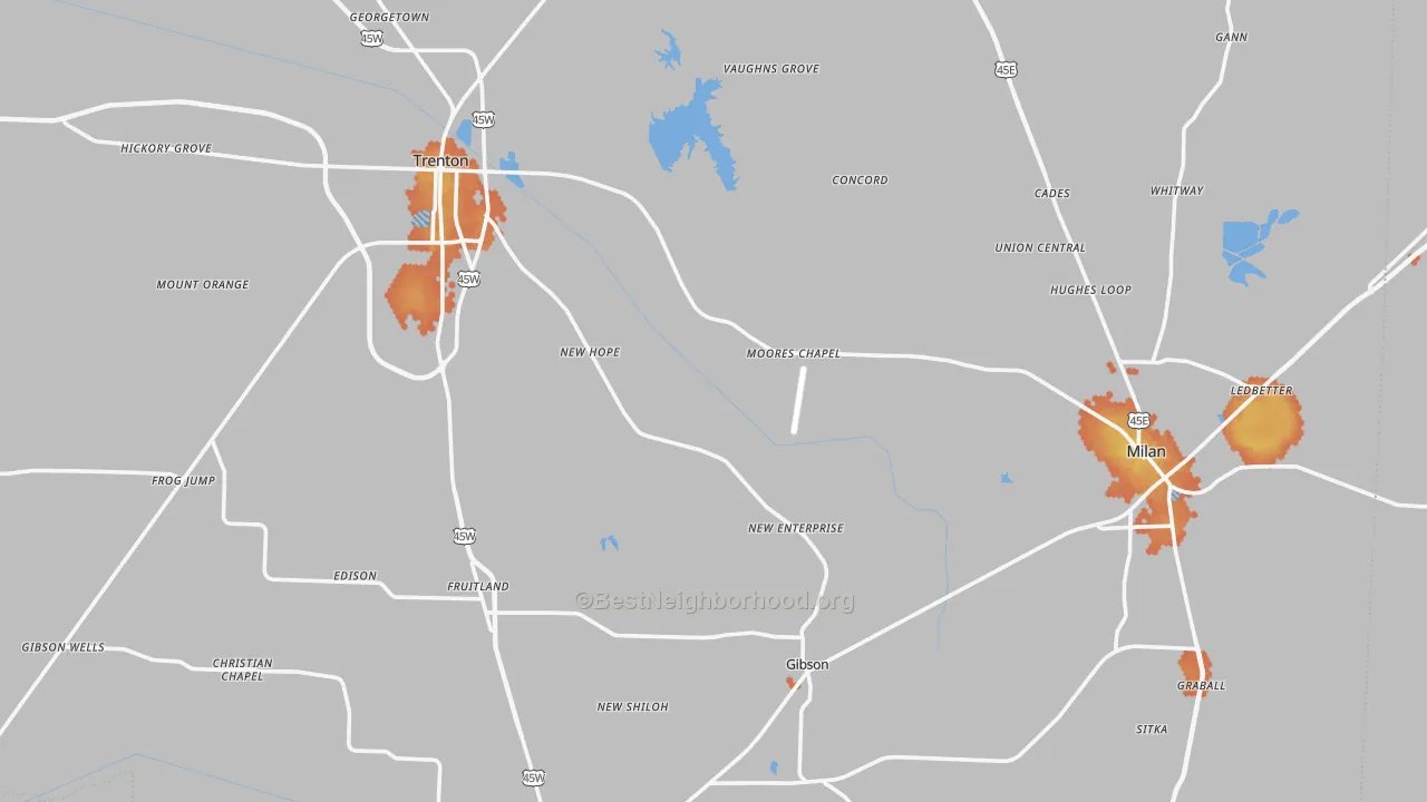 Bike Grade map of Gibson County, TN