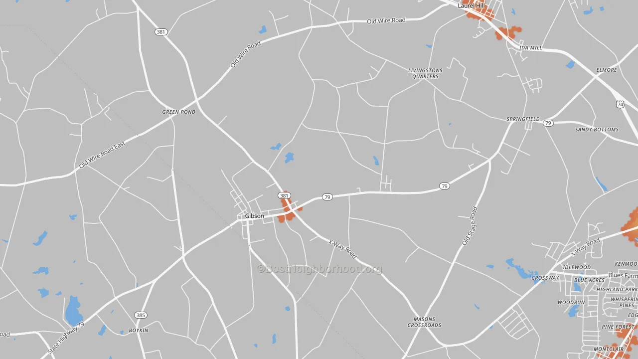 Bike Grade map of Gibson, NC