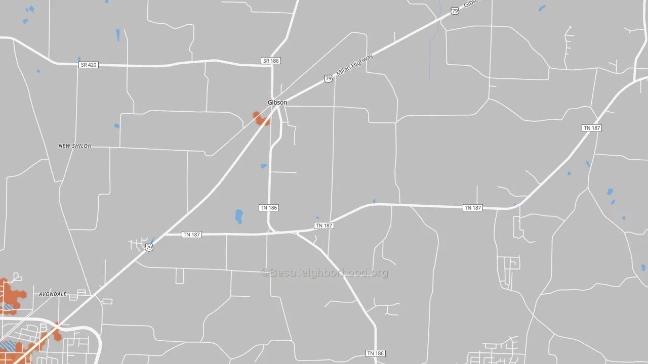 Bike Grade map of Gibson, TN