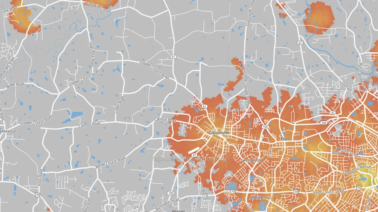 Bike Grade map of Gibsonville, NC