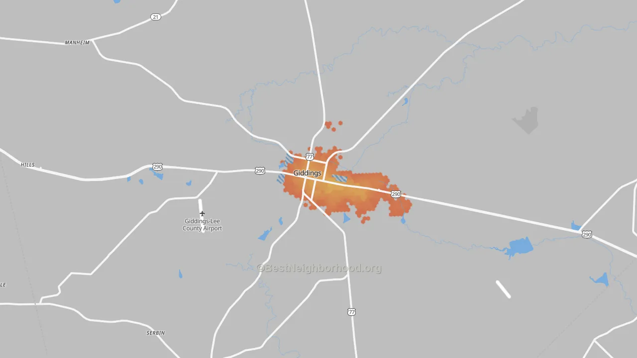 Bike Grade map of Giddings, TX