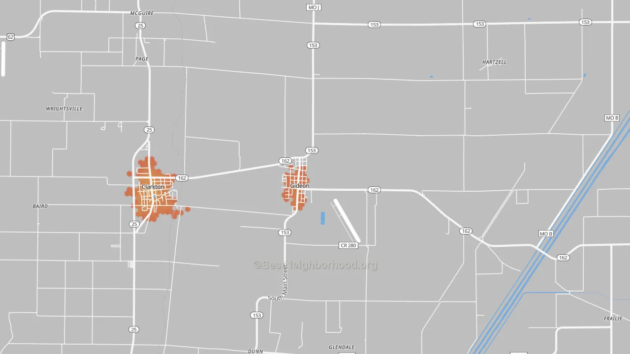 Bike Grade map of Gideon, MO