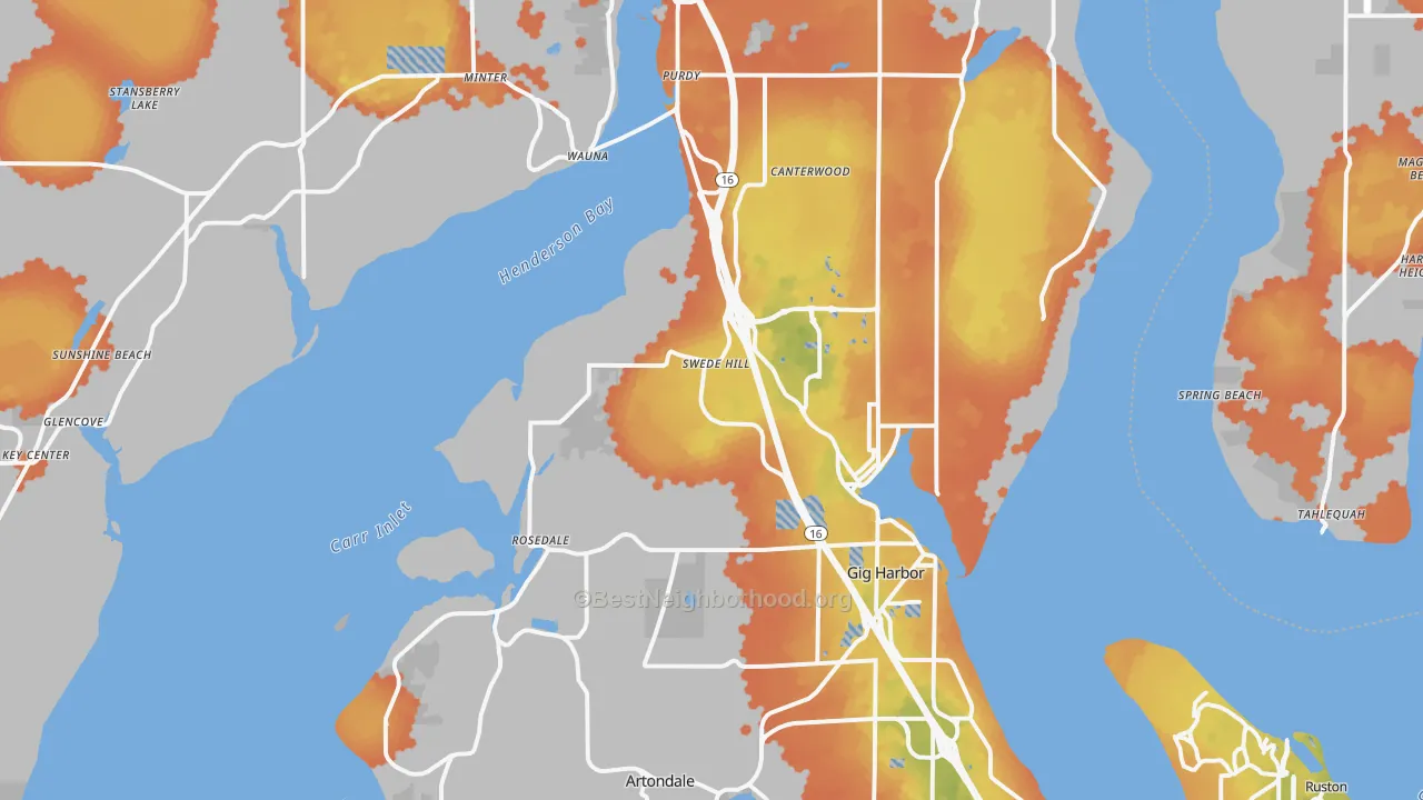 Bike Grade map of Gig Harbor, WA