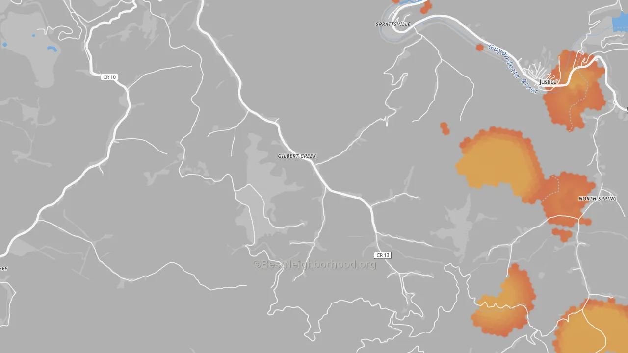 Bike Grade map of Gilbert Creek, WV