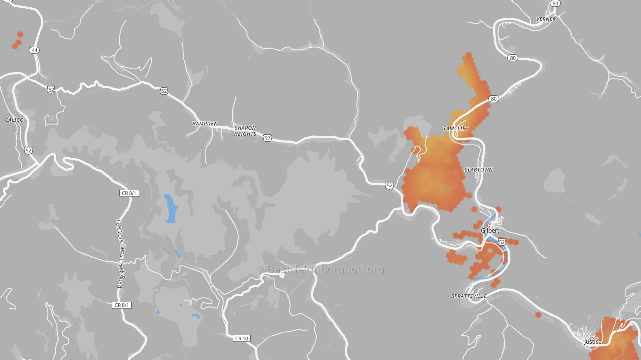 Bike Grade map of Gilbert, WV