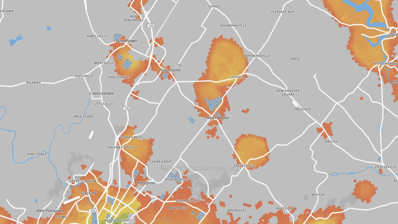 Bike Grade map of Gilbertsville, PA