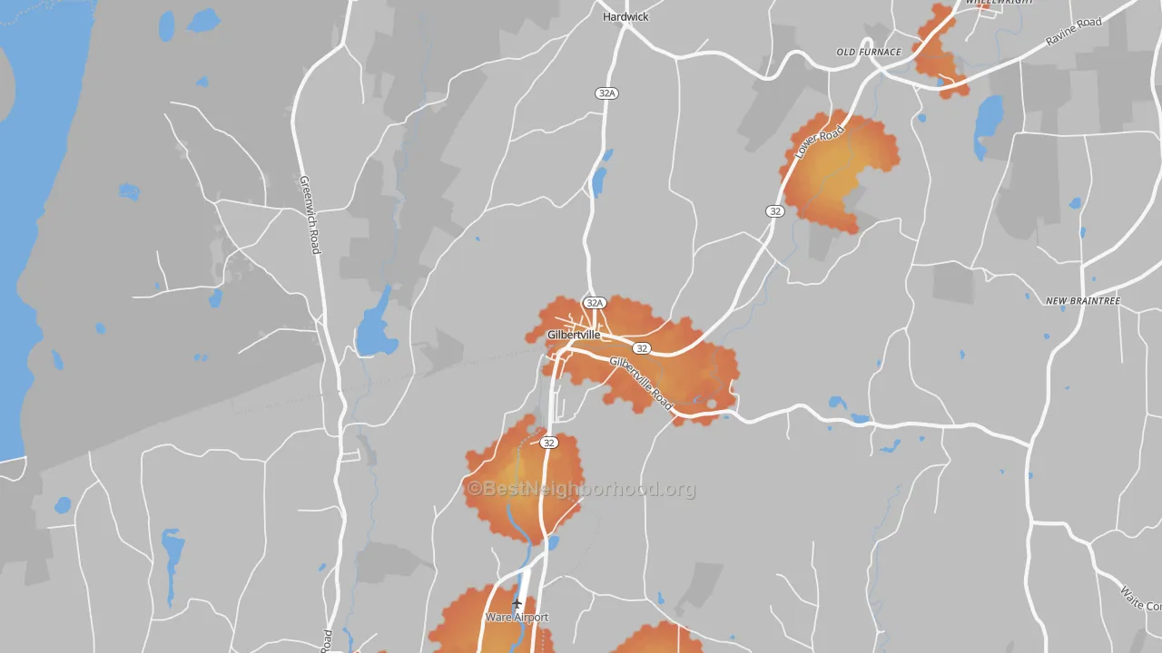 Bike Grade map of Gilbertville, MA