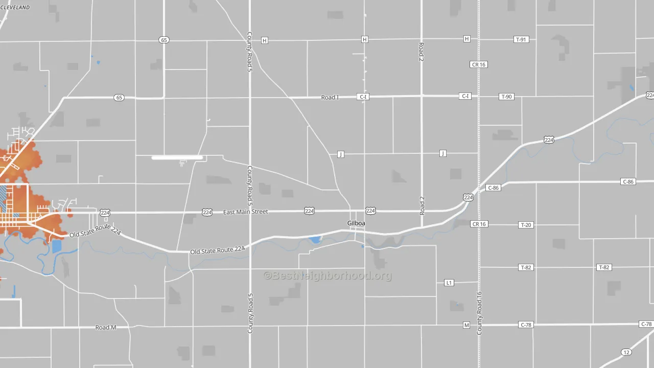 Bike Grade map of Gilboa, OH