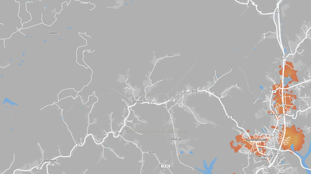 Bike Grade map of Gilboa, WV