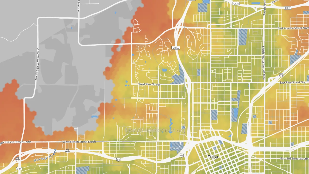 Bike Grade map of Gilcrease Hills, Tulsa, OK