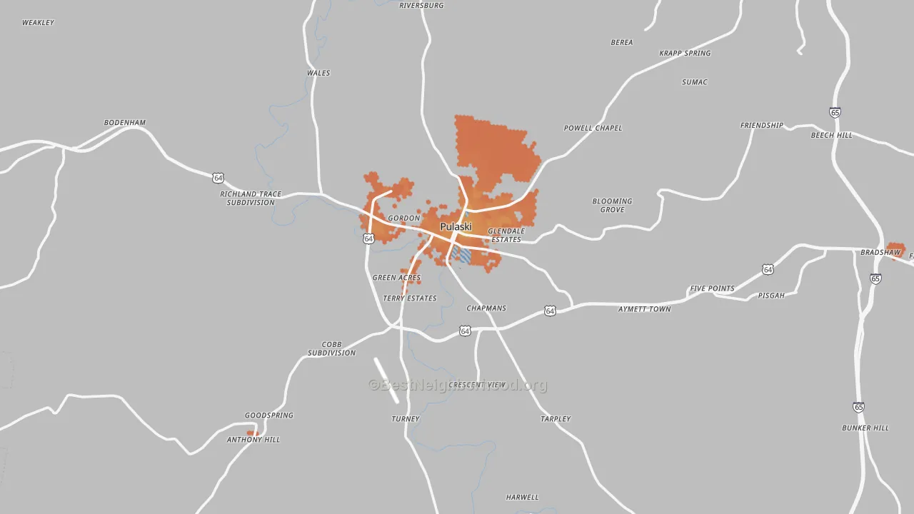 Bike Grade map of Giles County, TN