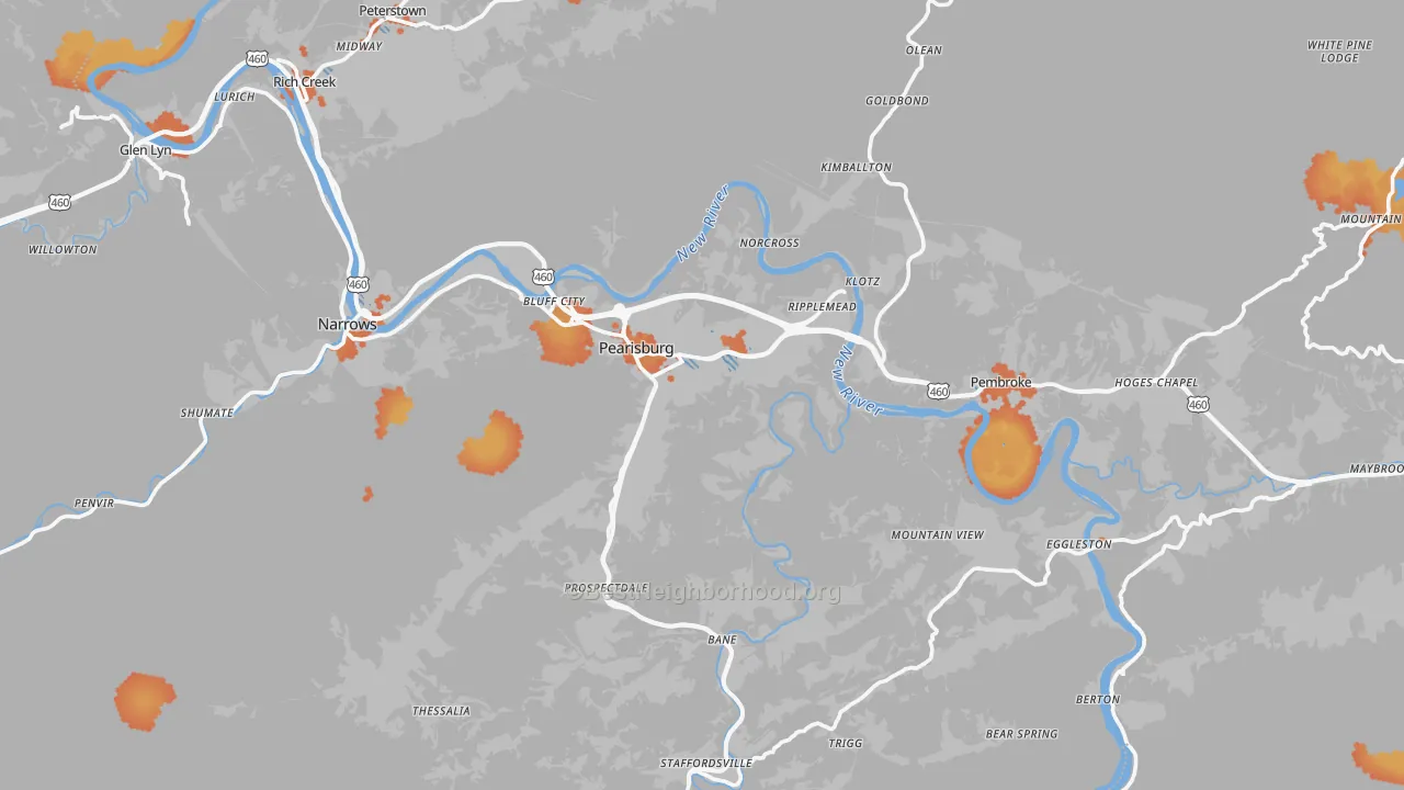 Bike Grade map of Giles County, VA